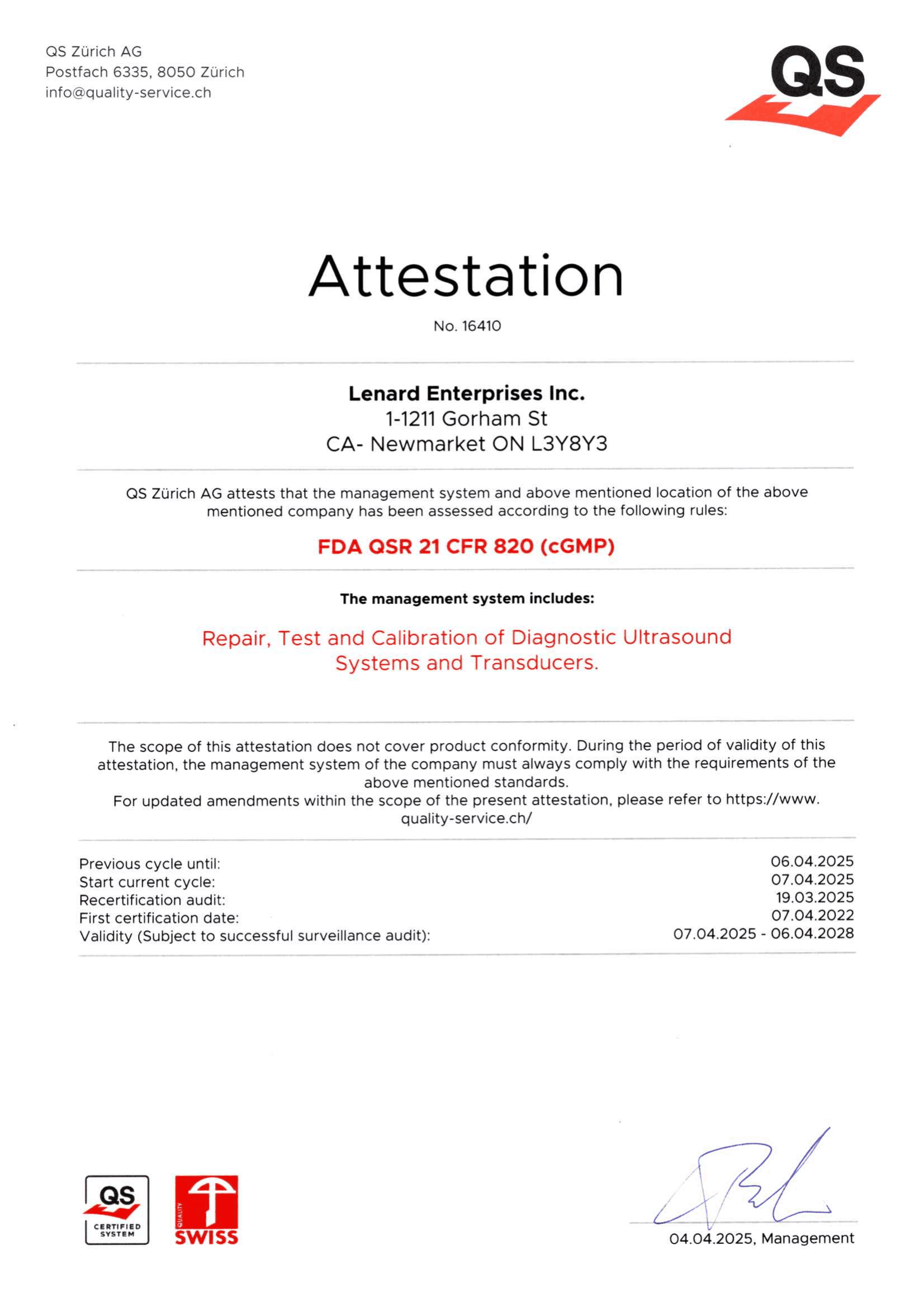 Lenard Healthcare Certificate