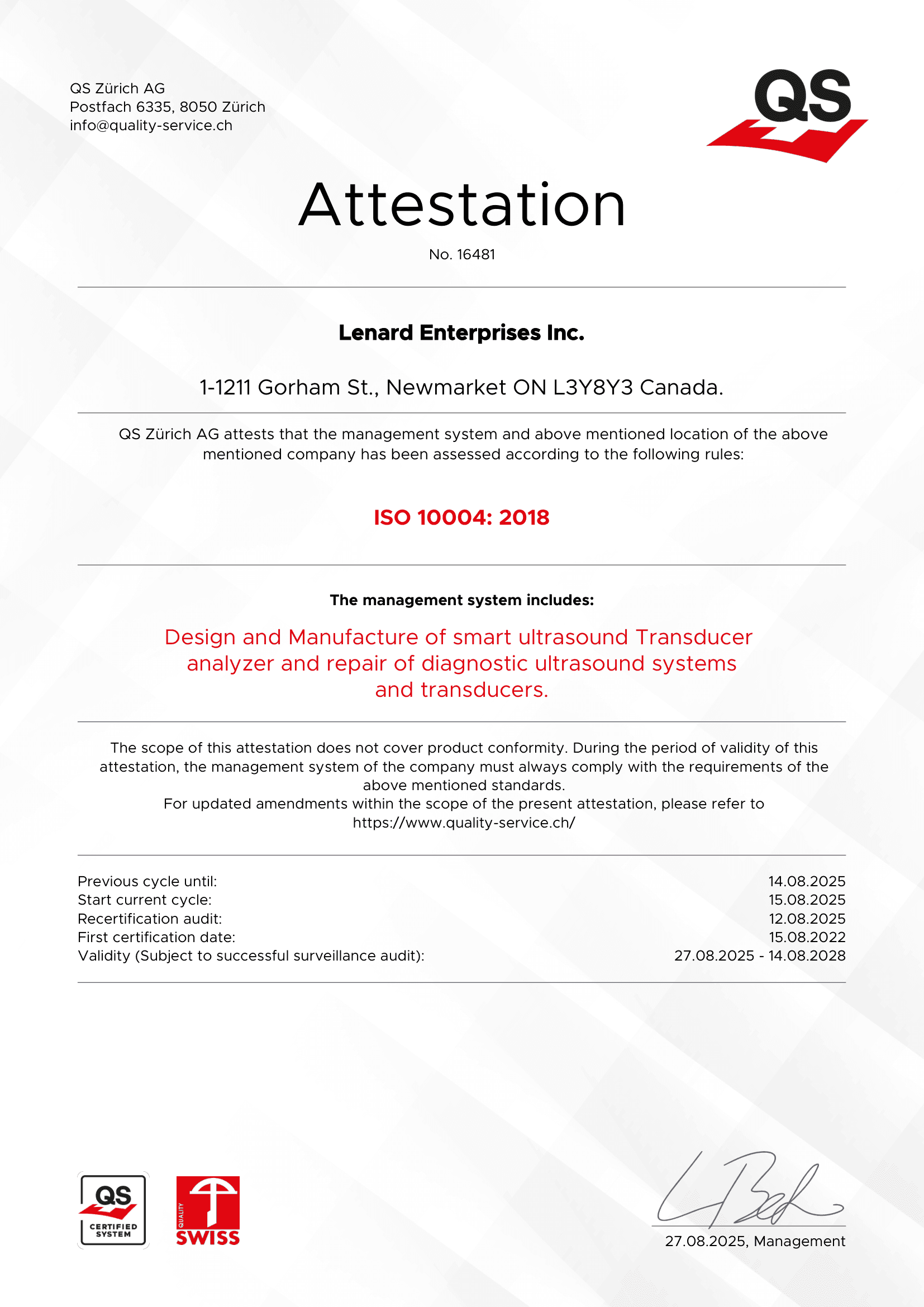 Lenard Healthcare Certificate