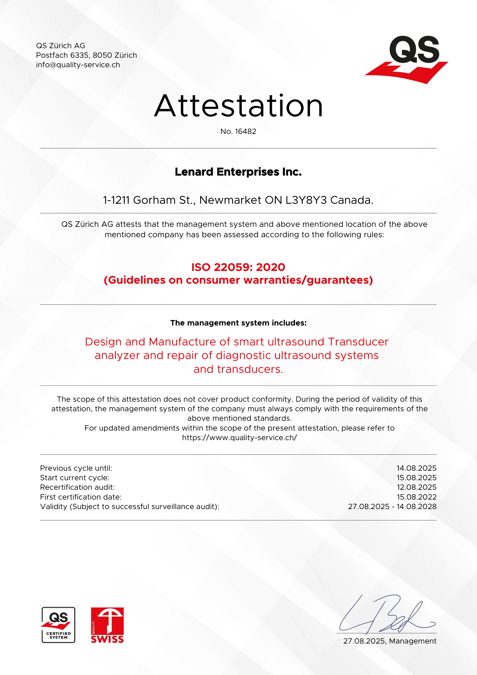 Lenard Healthcare Certificate