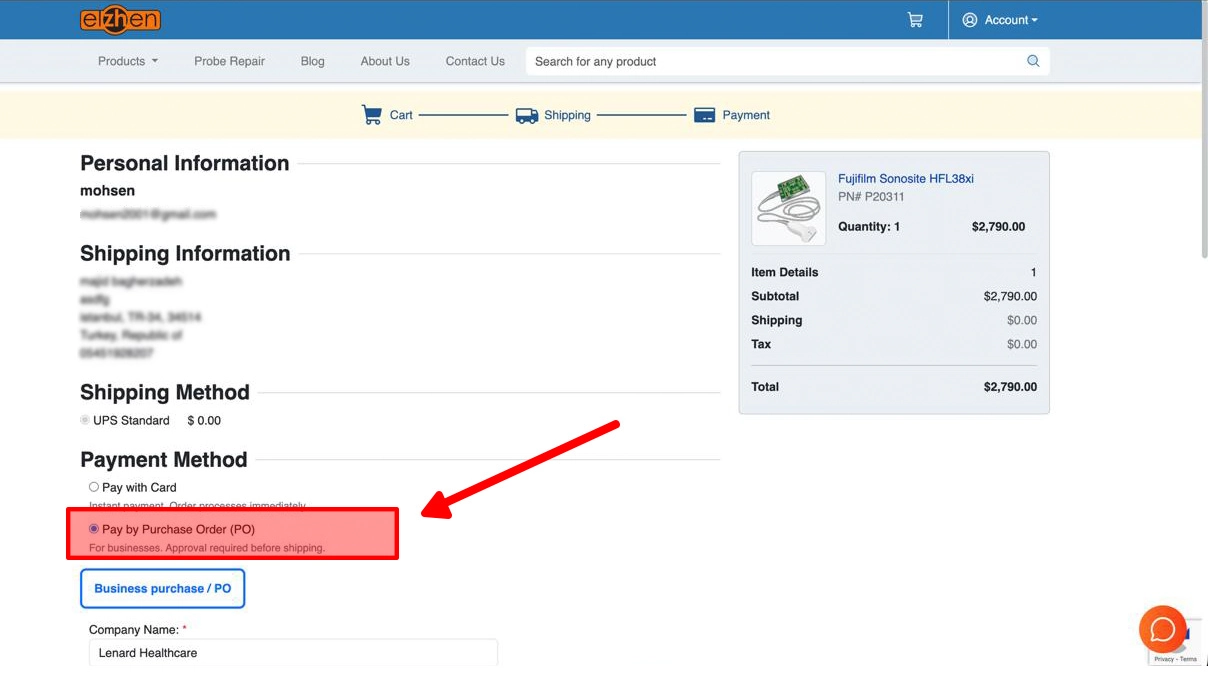 Select Purchase Order as Your Payment Method