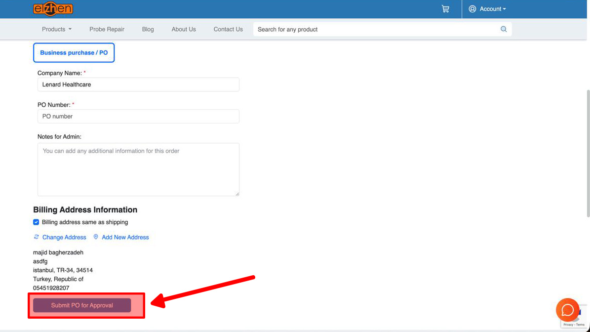 Enter Your PO Number