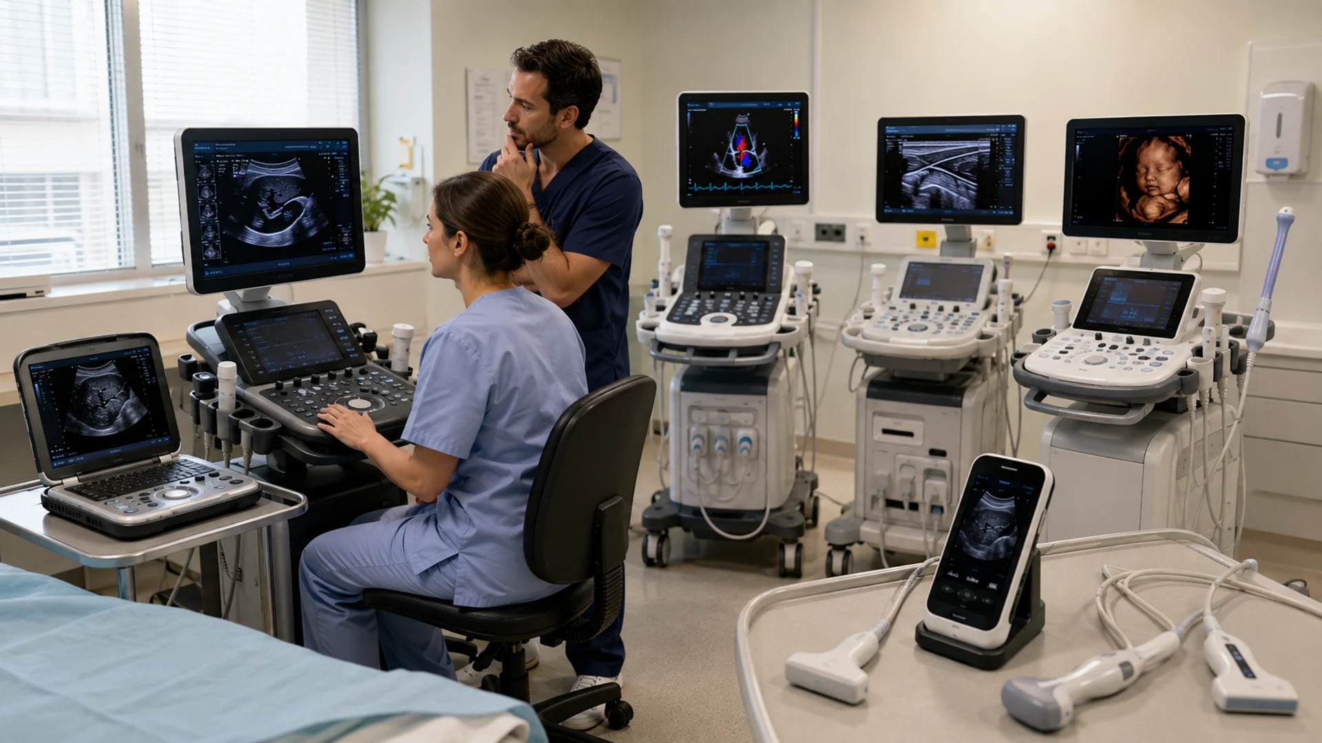 doctors working with different types of ultrasound machines