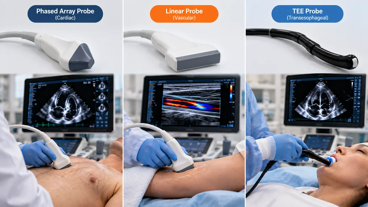 Different types of probes in cardiovascular ultrasound examination